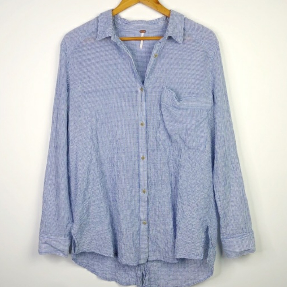 NWOT Free People Blue White Striped Top - Picture 4 of 8